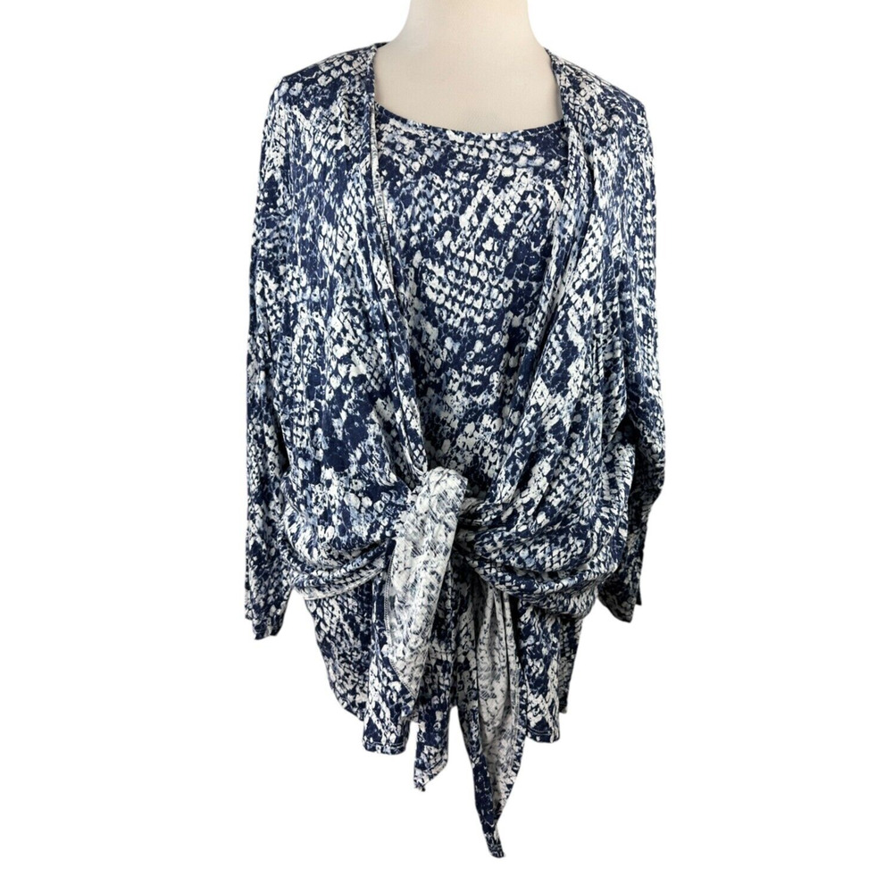 Belle Kim Gravel Printed Slub Knit Shrug and Tank Set Indigo Snake Plus Size 4X - Picture 3 of 16